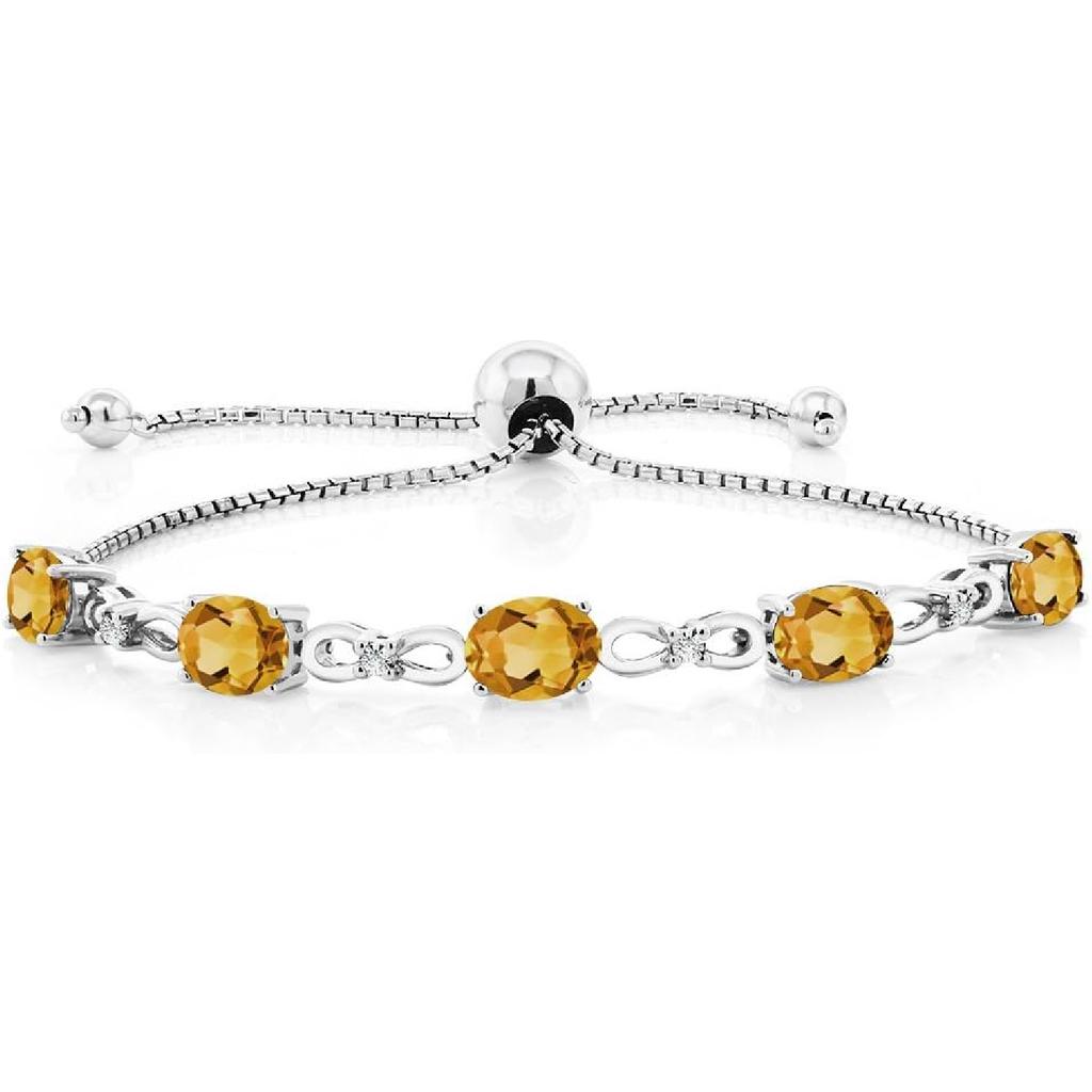 Gem Stone King 3-6 Cttw Gemstone Birthstone and Accent Lab Grown Diamond Tennis Bracelet For Women | 925 Sterling Silver | 7X5MM Oval | Adjustable