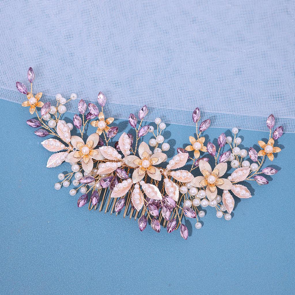  Pettine per Capelli con Perle di Cristallo Fermaglio per Capelli per Donne Fascia con Fiore e Foglia di Strass Diadema Accessori per Capelli da Sposa Gioielli Pettine Fermagli