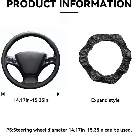 Car Steering Wheel Cover, 15 Inch Carbon Fiber Microfiber PU Leather Elastic Steering Wheel Protector For Men Women, Anti-Slip Breathable Car