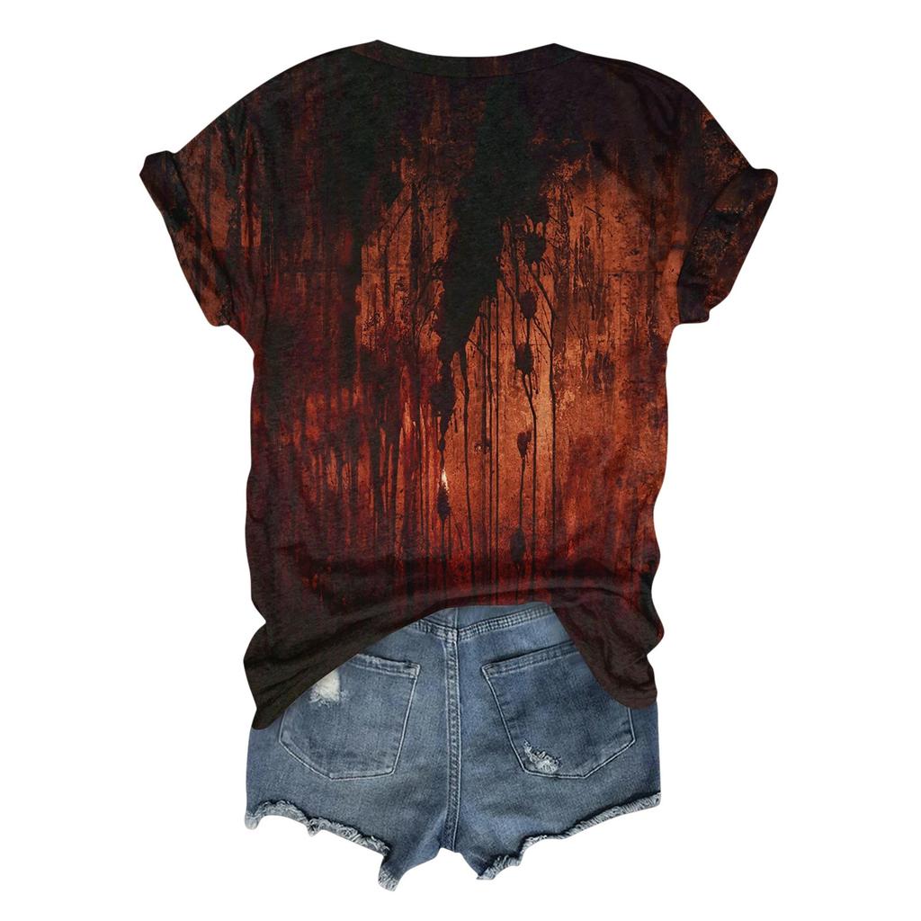 Dame Mote Casual Trekvartsermet Halloween Bokstaver, Spøkelsesfjes Trykk Topp