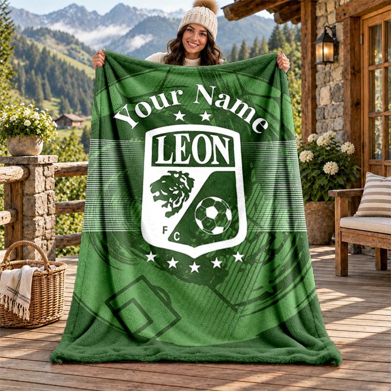 Club Leon Custom Name Flannel Blanket Personalized Soft Warm Plush Throw Blanket Customized Gift for Family Friends