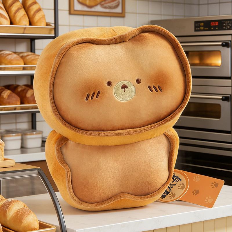Fragrant Toast Cat Plush Pillow - Cute Cartoon Bear Figurine Fragrant Burnt Cookie Bear