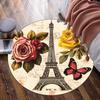 Eiffel Tower Paris RosesButterflyRound Crystal Velvet Rug Vintage French Art Decorative Floor Mat for Living Home Romantic Decor