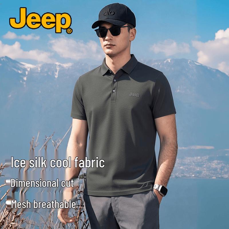 JEEP Men s Premium Anti-Wrinkle Ice Silk Short-Sleeve Polo Shirt L