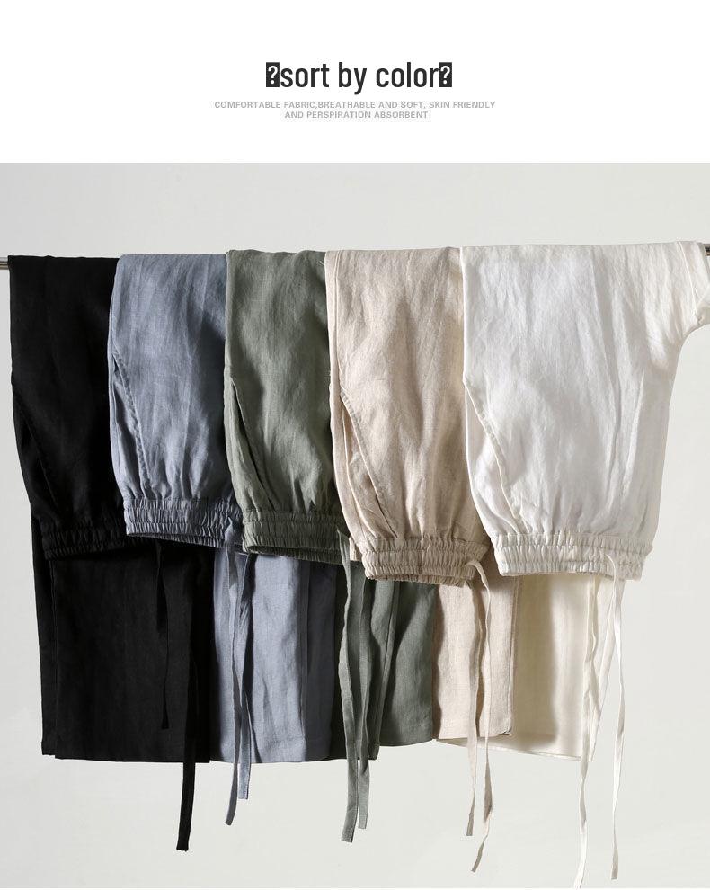 Men's Casual Loose-Fit Nine-Point Cotton and Linen Pants - Chinese Style Summer Wear