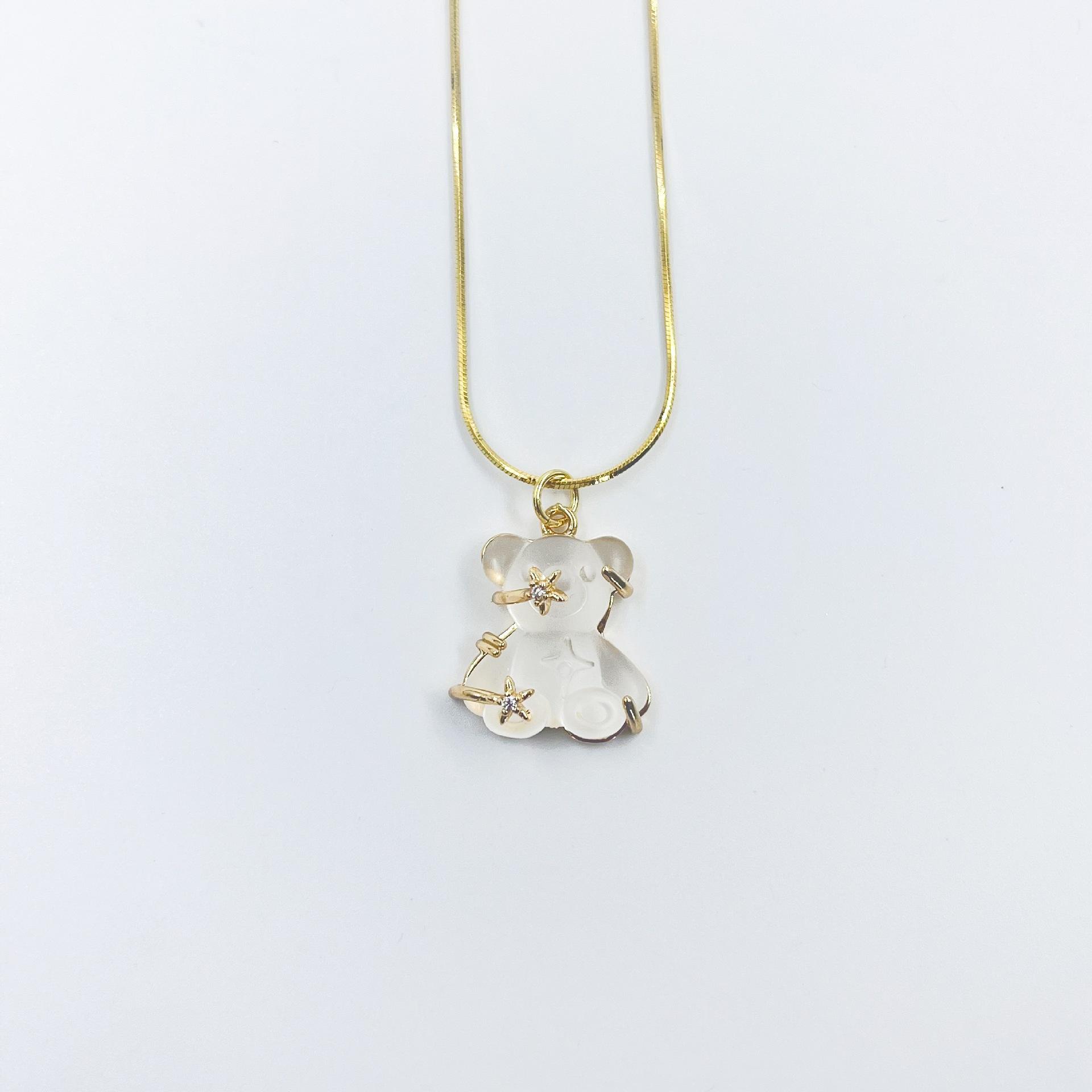 

Fresh And Sweet Cute Bear Pendant Necklace Snake Bone Chain Stackable With Light Luxury Jewelry Women