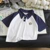 Children's Two-Tone Polo Collar Short Sleeve Sporty Summer Top