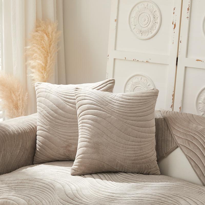 Winter New Solid Color Crystal Velvet Quilted Embroidered Sofa Cushion, Simple Super Soft Non-Slip Sofa Seat Cushion Towel Cover