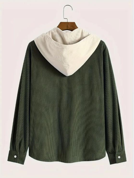 Men's Color-Block Corduroy Hooded Jacket - Warm and Thickened Design