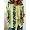 Women's Neutral Floral & Stripe Print Button & Tie Front Blouse, Casual Stylish Top for Spring Summer Daily & Versatile Wear