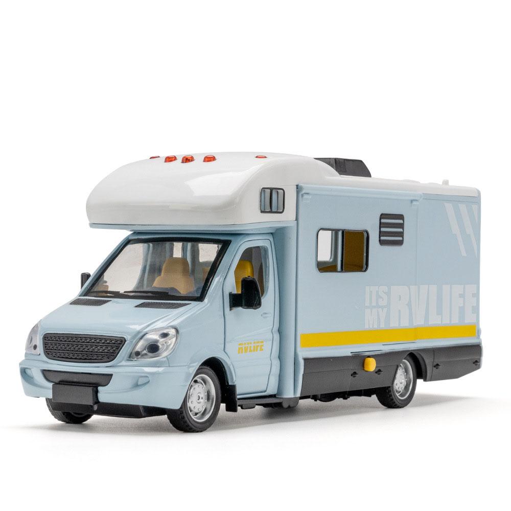 1:32 Scale Camping RV Alloy Diecast F150 Car Model Miniature Toys Sound Light Doors Opened Pull Back Festival Gifts for Kids