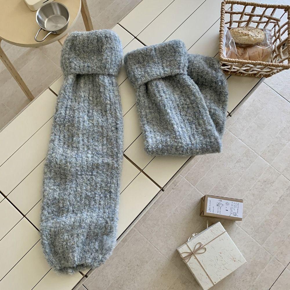 Y2K Winter Leg Warmers Foot Cover Knit Long Stockings Harajuku Plush Leg Socks Spicy Girls