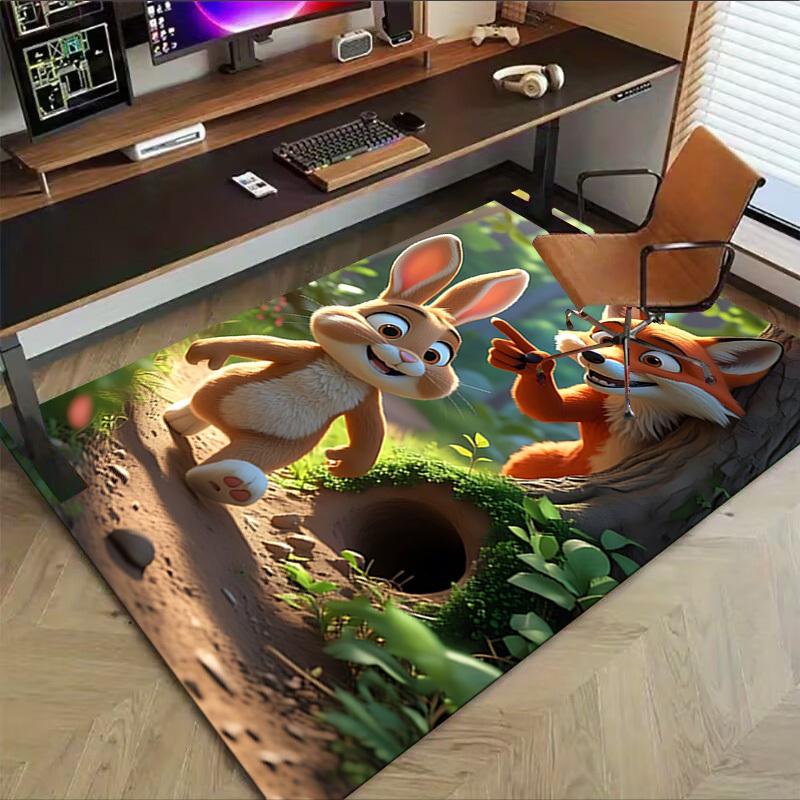 1pc Rabbit Fox Carpet Anti Slip Polyester Floor Mat for office.Bedroom