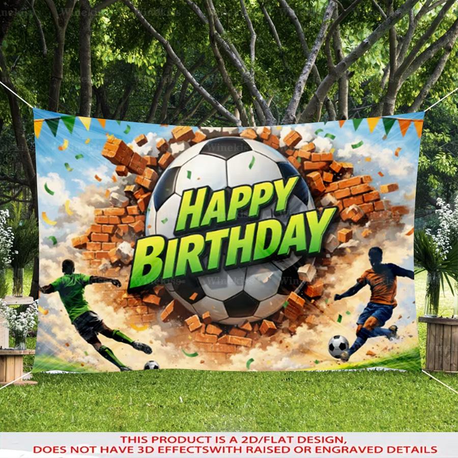 1pc 2D Flat Soccer Theme Happy Birthday Backdrop Banner Soccer Pattern Party Decor For Garden Patio Outdoor Indoor Party Celebration Decor