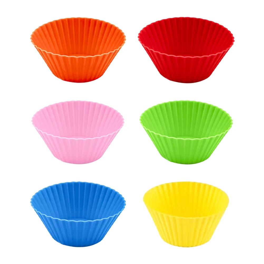 6-48Pc Silicone Cake Mold Round Muffin Mold Kitchen Cooking DIY Cake Bakeware Microwave Baking Mold Cupcake Cake Decorating Tool