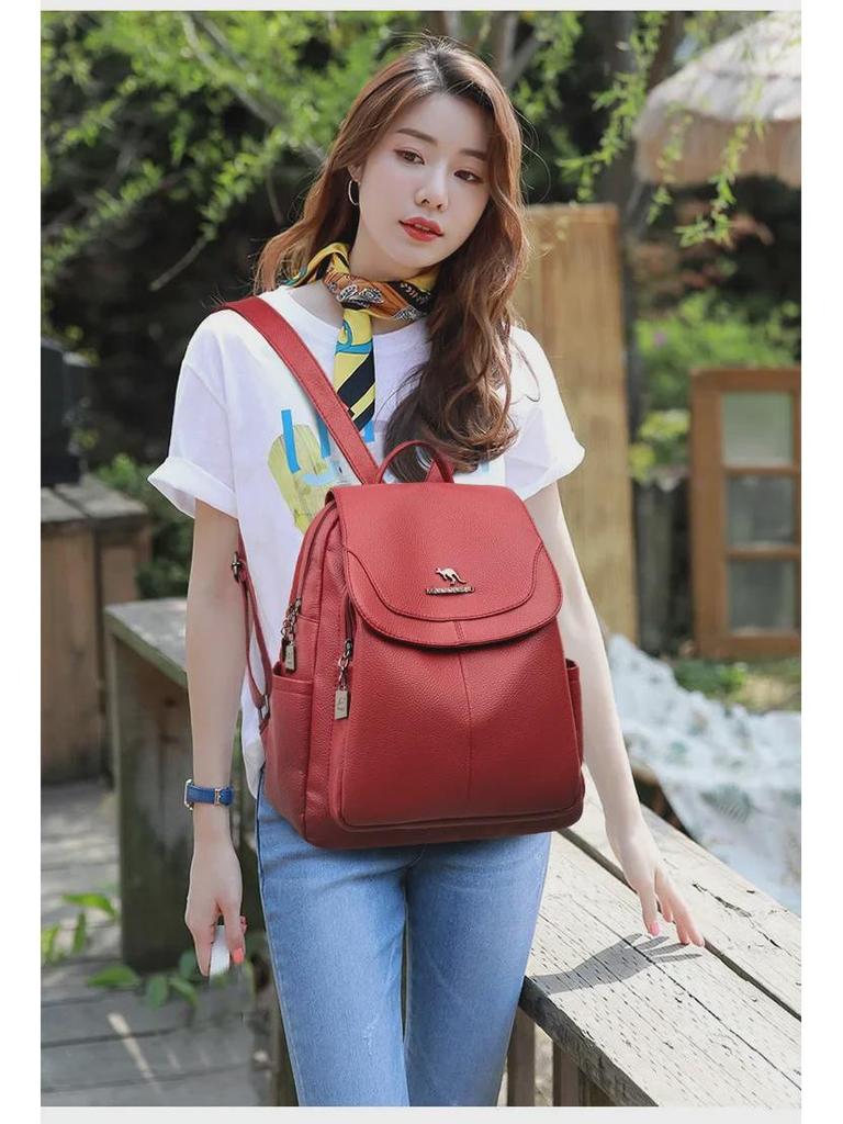 Women's Genuine Leather Anti-Theft Fashion Backpack - Versatile, Multifunctional, and Elegant Design.