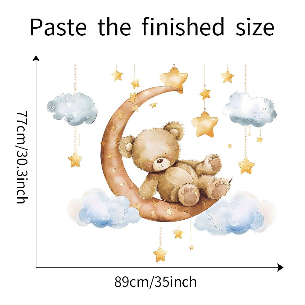 Cartoon Goodnight Bear Star Hanging Ornament Wall Sticker Self-Adhesive for Home Background Decoration
