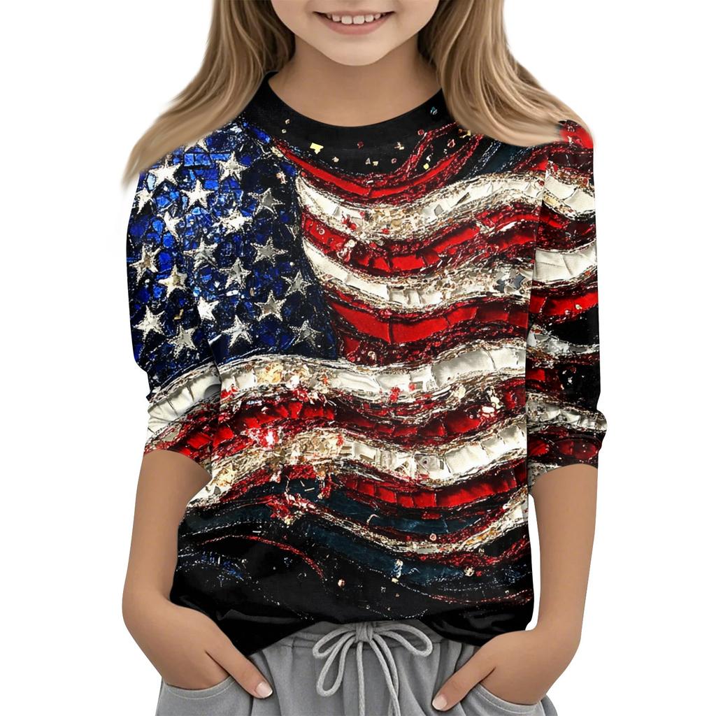 Children's Fashion Printed Round Neck Three-quarter Sleeve Top Casual T-shirt