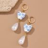 Handmade Blue and White Porcelain Earrings Bohemia Earrings Flower Beaded Earring  Summer