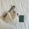 Polka Dot Corduroy Shoulder Bag Casual Hobo Tote with Striped Strap Large Capacity Handbag