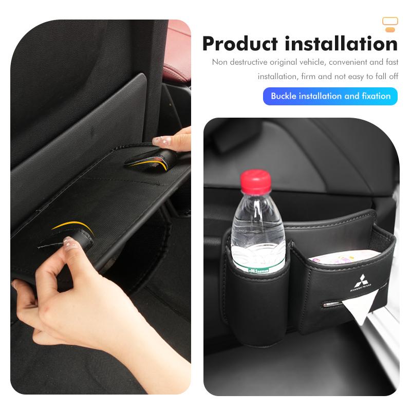 Car Logo Seat Slot Leather Storage Tissue Box Holder Auto Decorative Accessories For Mitsubishi Outlander Lancer Eclipse Mirage MF8