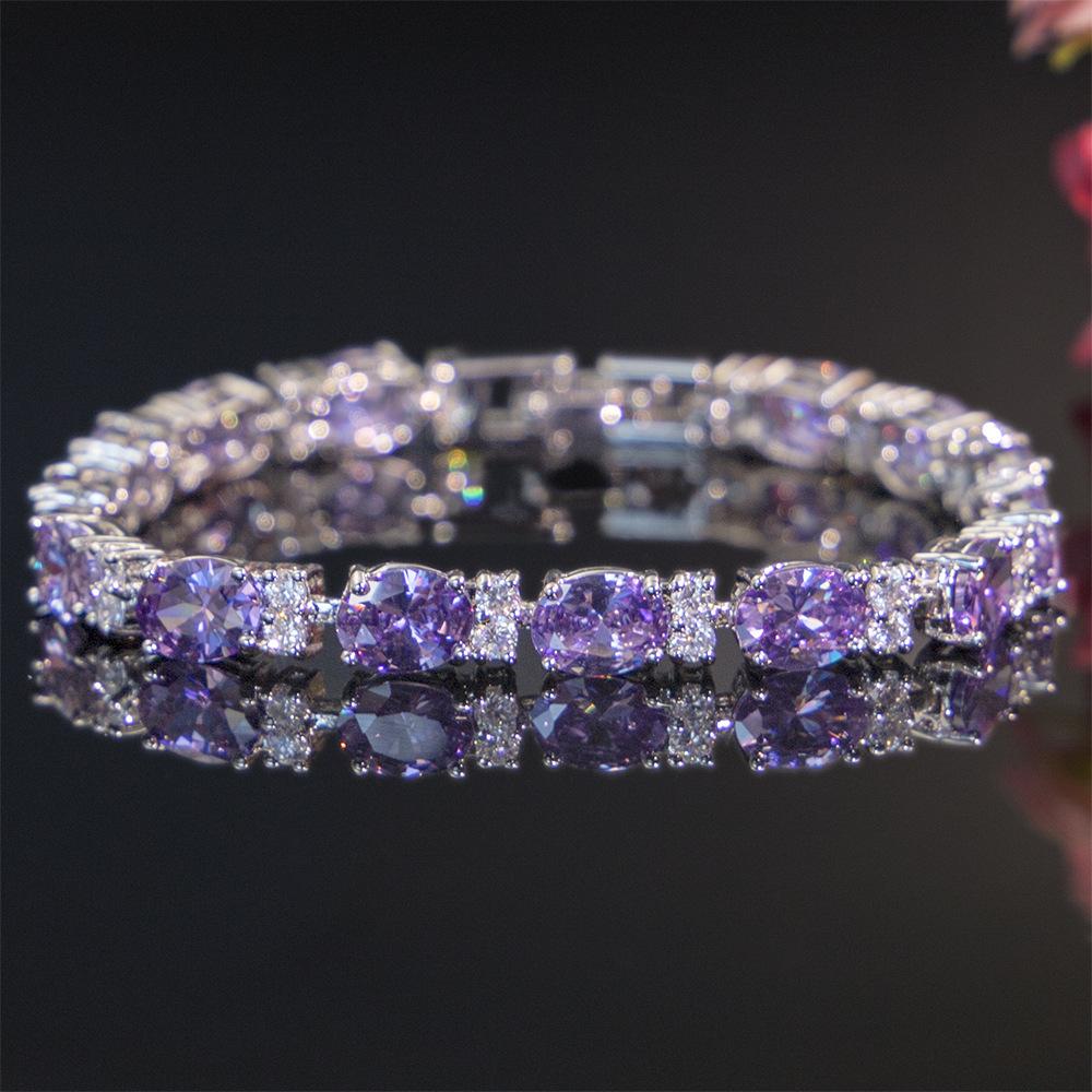 Top Selling Zircon Jewelry Set European and American Purple Necklace Earrings Bracelet Zircon Jewelry Three Piece Set