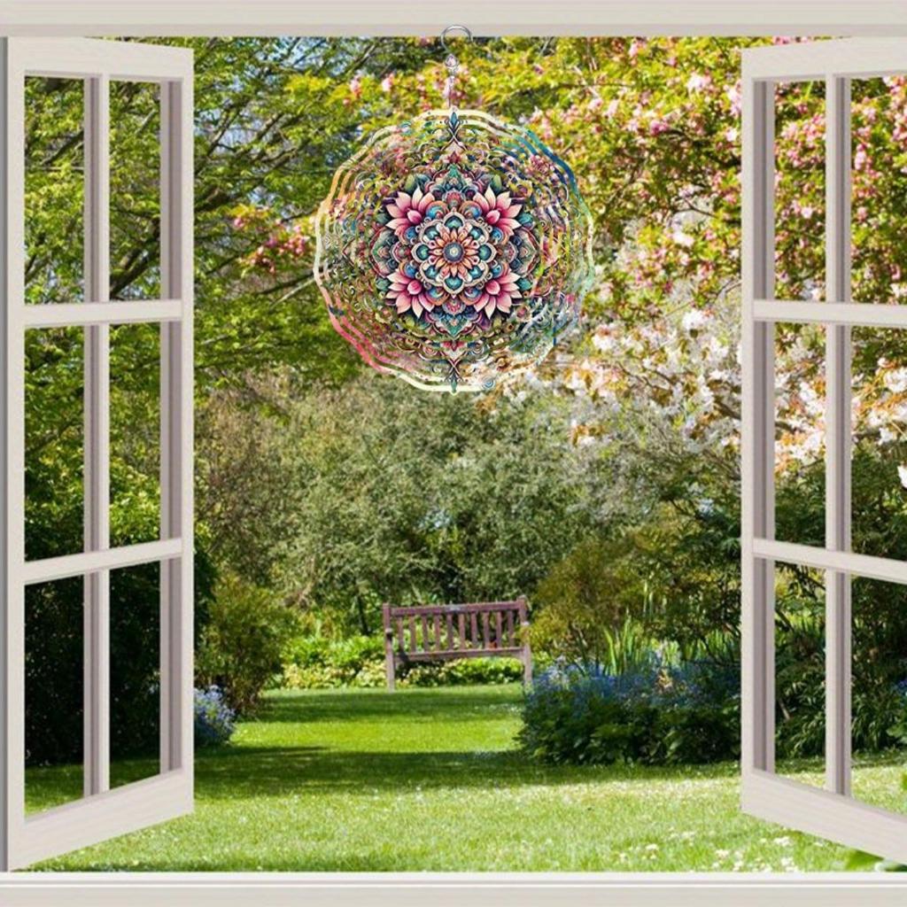 Outdoor Metal Wind Chime with Mandala and Multi Color Floral Design for Garden Balcony Patio Yard Porch Durable Hanging Art No Battery Needed