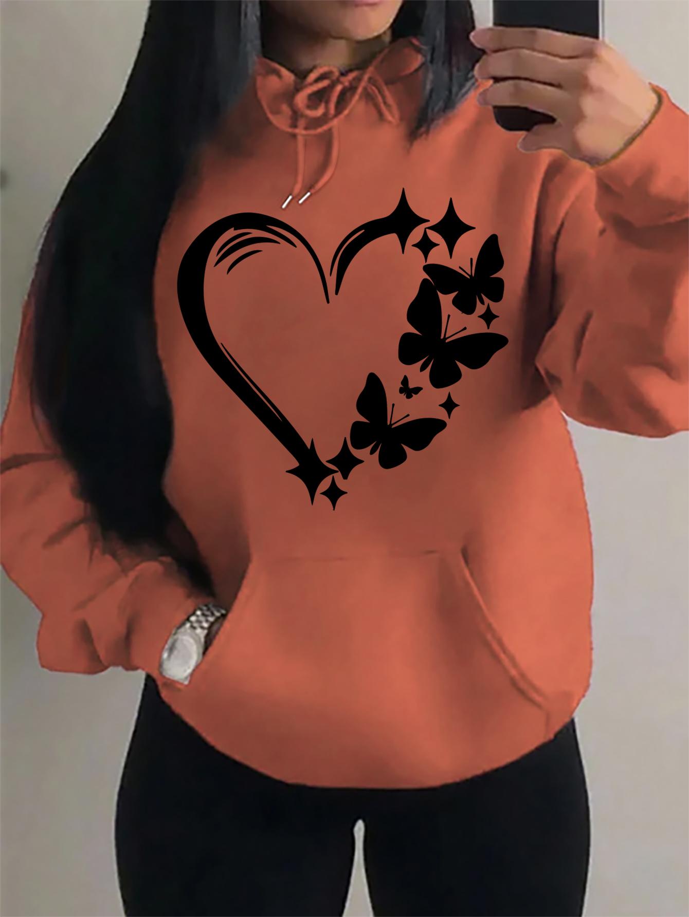 

Худи с сочетанием узора любви и бабочки, женское, хип-хоп, уличные худи, трендовая одежда с карманом, винтажное многоцветное худи 4XL