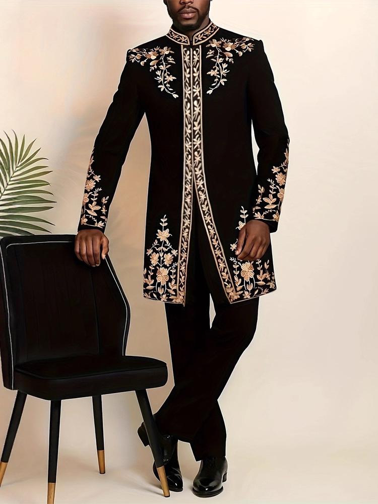 2025 Trendy Men's African Embroidered Suit & Trousers Set