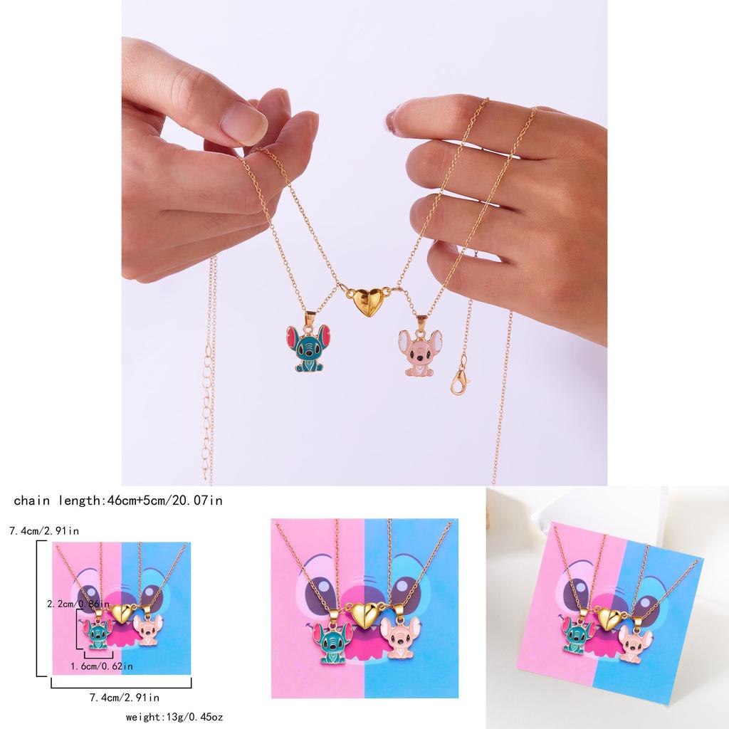 Lilo Stitch Heart Necklace With Electroplated Finish For Friendship And Couple Wear