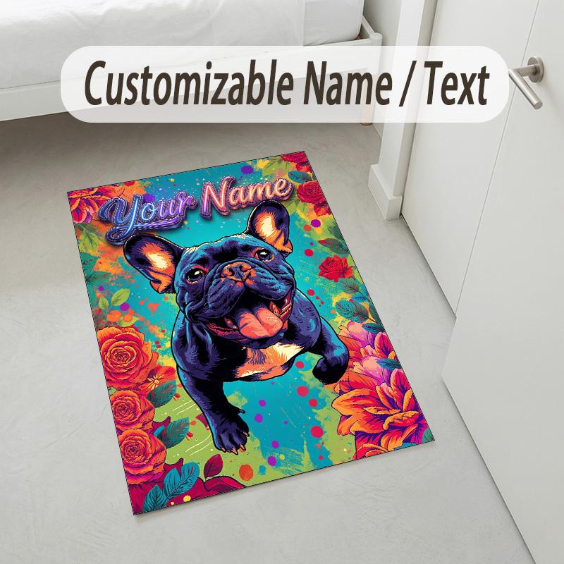 Dog Theme Crystal Velvet Rug Personalized Custom Name Text Soft Floor Mat Home Decor