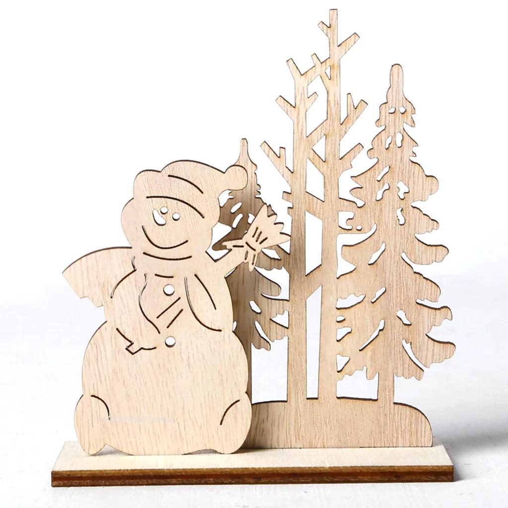 Christmas Decoration Wood Slices with Stand Christmas Wooden Tree/Elk Deer Crafts for DIY Christmas Ornaments Kids Gifts
