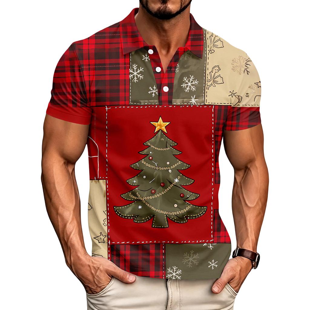 Men's Casual Short Sleeve Shirt with Christmas Print and Loose Fit for Holiday