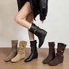 French Inner Heightening Martin Boots Women's New Autumn and Winter Western Cowboy Thin Boots Short Boots Medium Tube Fashion Boots