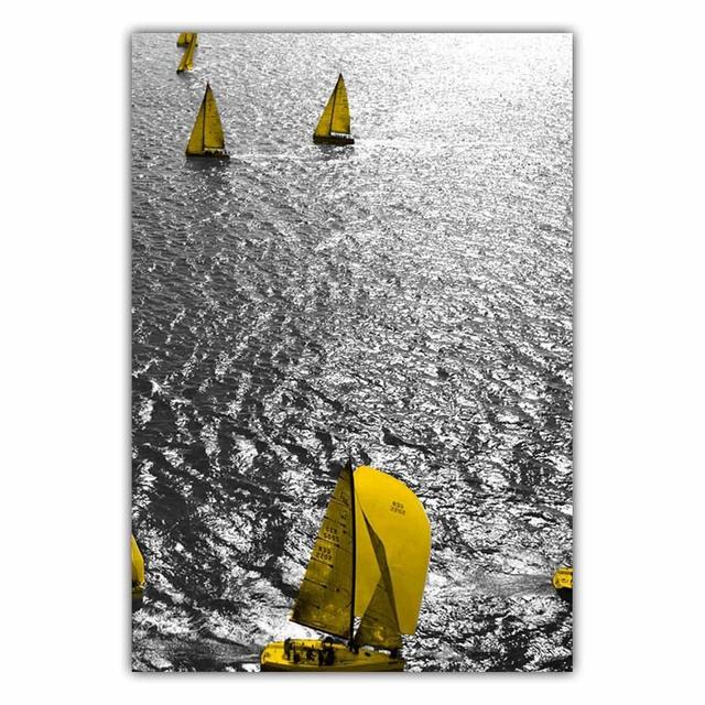 Fashion Retro Art Landscape Canvas Painting Yellow Sailboat Poster Office Wall Painting for Living Room Home Decoration Mural No Frame