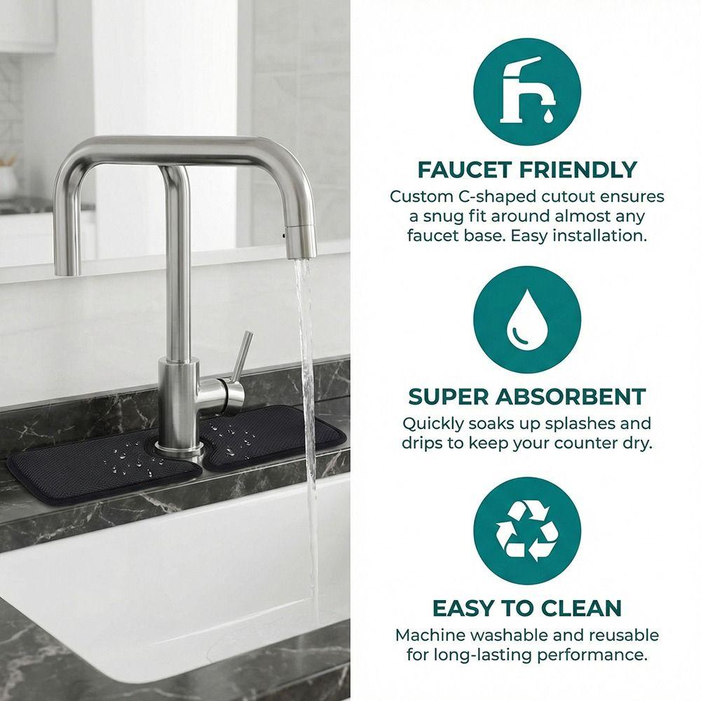 Umschlingendes Design Saugfähige Matte Mikrofaser Spülbecken Spritzschutz Wasserhahn Spritzschutz Badezimmergebrauch