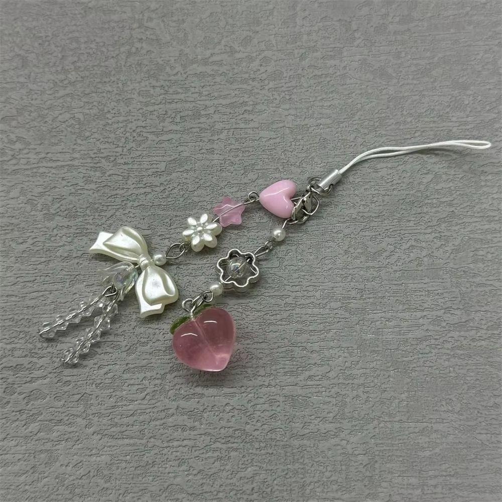 Trendy Pink Phone Charms Pendant Kawaii Y2K Peach Sweet Girl Keychain Gifts For iPhone Camera Car Key Ring