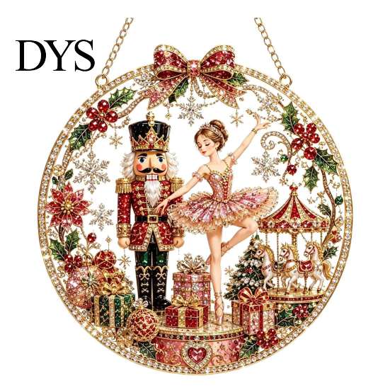 Christmas Themed Hanging Ornaments Diamond Art Ornament, 2D Acrylic Pearl Painting Window Decorations Pattern Suncatcher, Holiday Pendant for