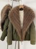 Women's White Duck Down Leather Coat with Fox Fur Collar and Lapel