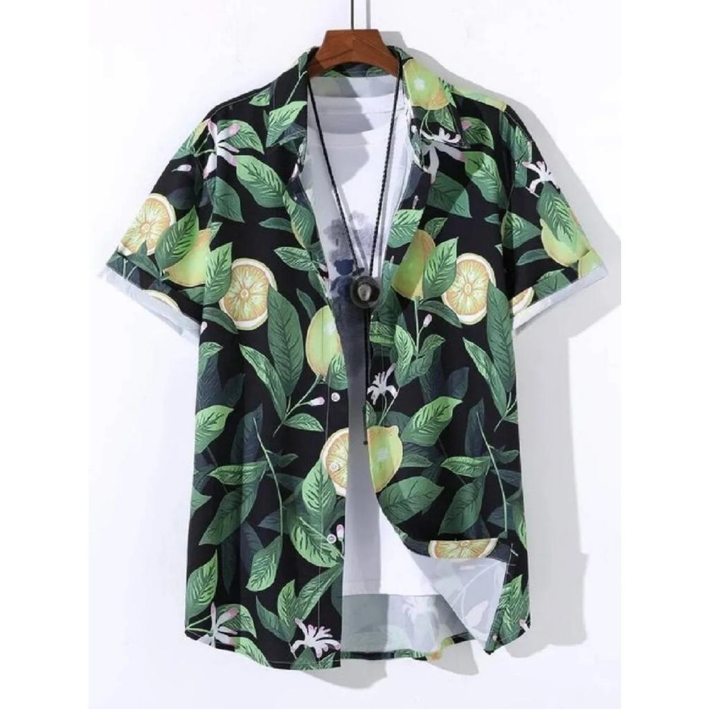 Hawaiian Beach Men's Short Sleeve Shirt with Plant Print Pattern Boy's Short Sleeve Lapel Casual