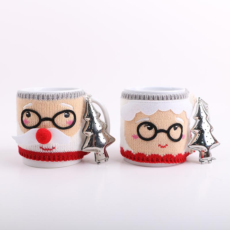 

Warm 2 Pcs Coffee Mug Set with Santa Knit Cozy and Silver Tree Shaped Tea Infuser Ideal for Valentine Gifts Perfect for Holidays 301-400ml красный