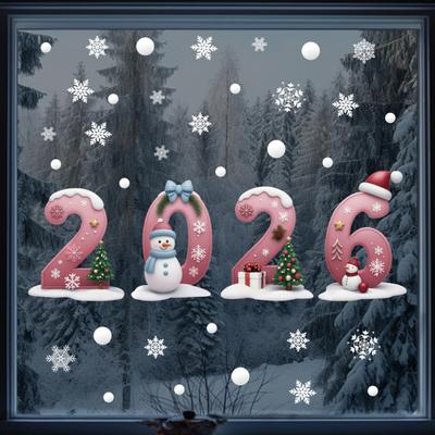 2026 Christmas Window Clings Snowflake Ice DIY Double-Sided Stickers Cute Snowmen Trees Electrostatic Adhesion Home Office Decor
