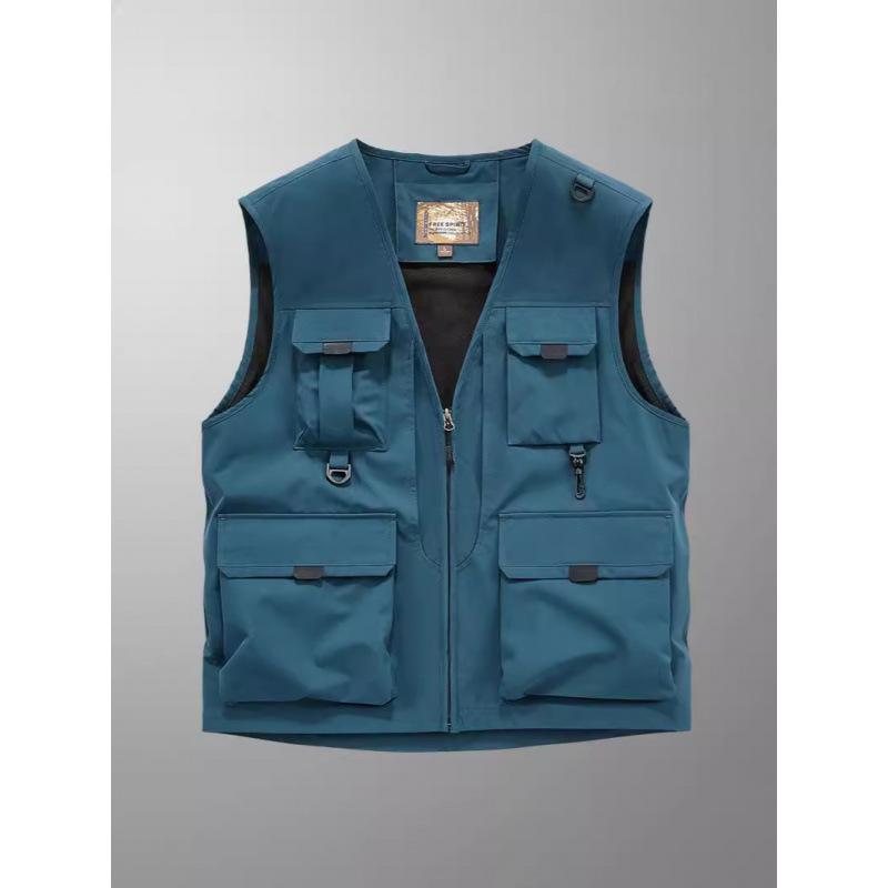 Sleeveless Vest Men's Four Seasons Middle-aged Outdoor Leisure Loose Large Size Vest European and American Sports Multi-bag Vest
