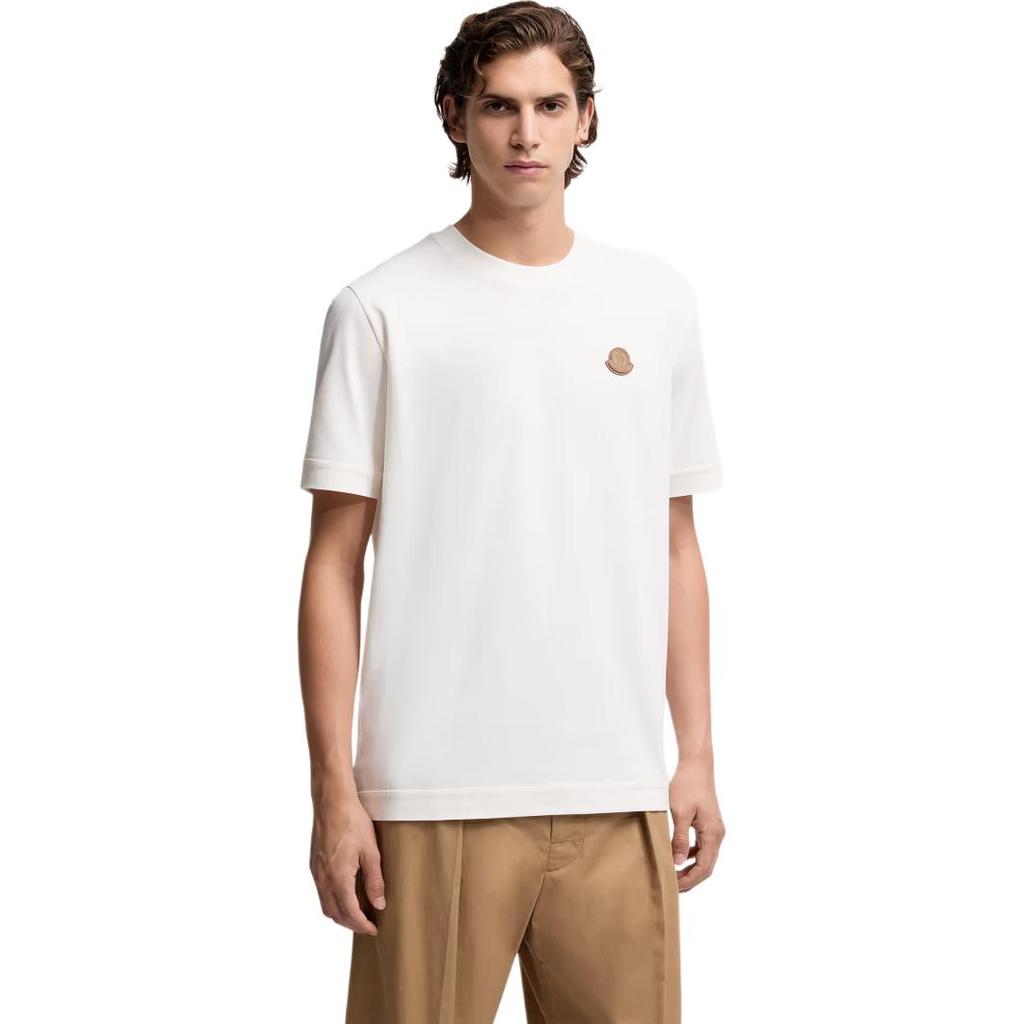 Moncler Patch Cotton Logo Loose Fit Crew Neck Short Sleeve T-Shirt Men Tops White K2-091-8C00037-8390T-034