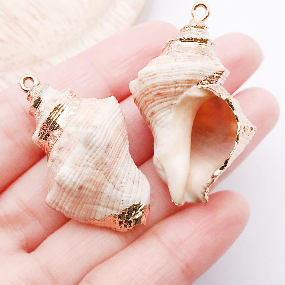 White & Yellow Electroplated Ocean Shell Conch Pendant Charm for DIY Jewelry
