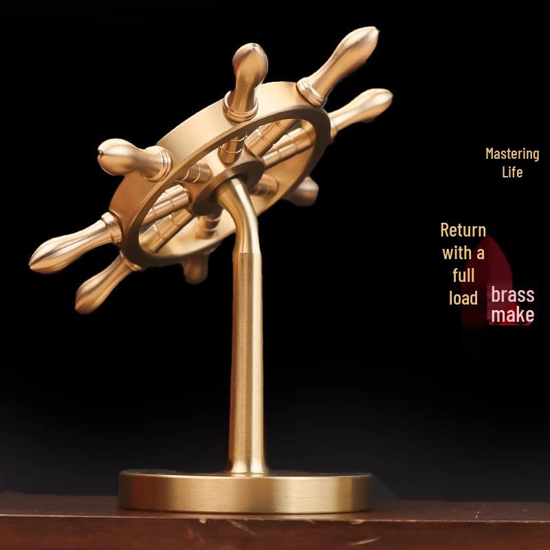 Ornement Spinner Roue de Navire en Laiton Rotatif - Décoration de Bureau en Métal & Cadeau