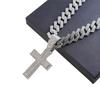 Hip Hop Alloy Full Diamond Cross Pendant Fashion Trend Rap Men's Cuban Chain Necklace Jewelry