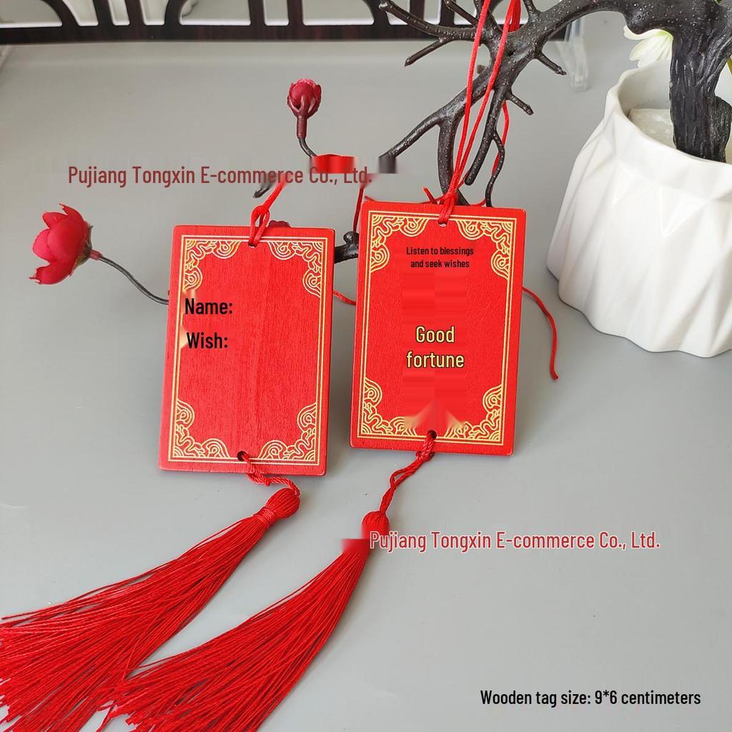 Handwritten Wooden Blessing Plaque Hanging Decoration - Customizable with Logo for Temples and Scenic Areas