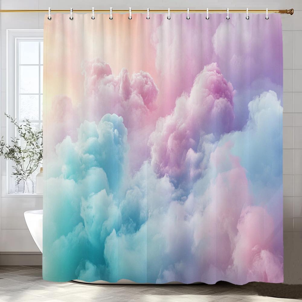 Watercolor Romantic Sky And Cloud Patterns Shower Curtain For Bathroom Modern Art Printing Decorative Shower Curtains With Hooks