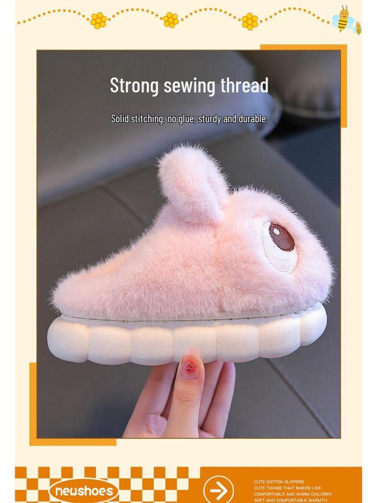 Kids' Winter Cotton Slippers: Cute and Cozy Velvet Fur for Toddlers and Children